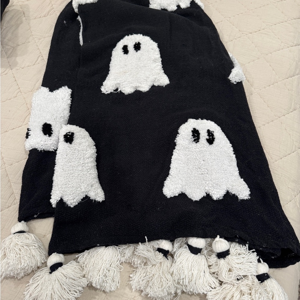 Rachel Zoe Black and White Ghost Blanket with Tassels
